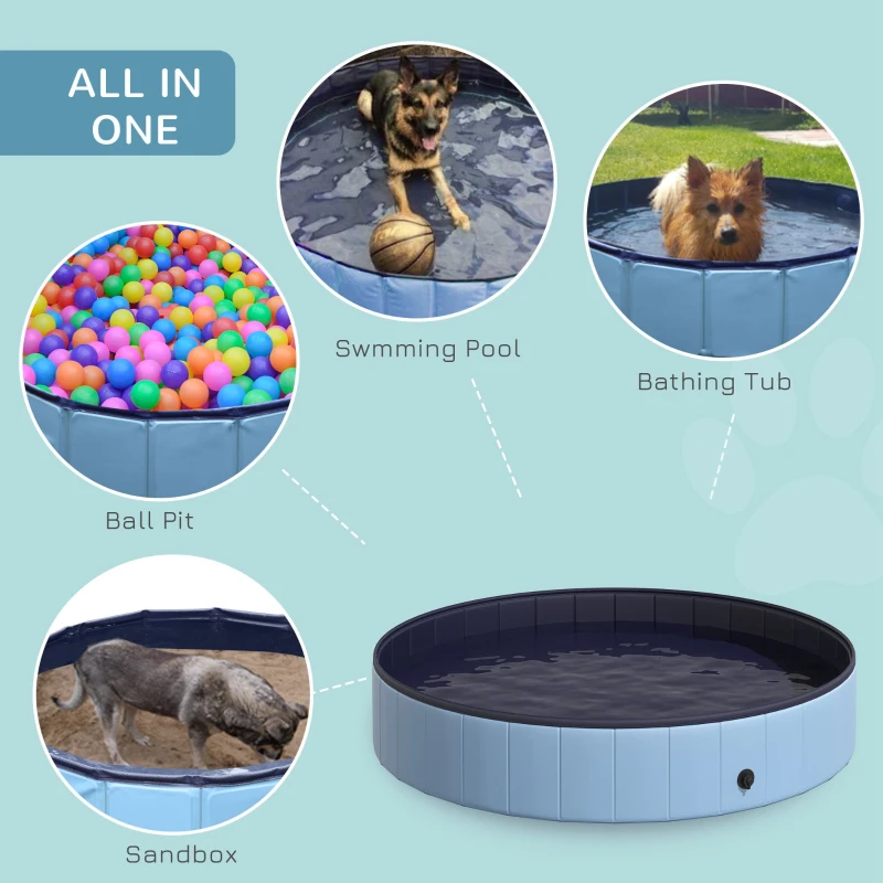 PawHut Φ63" Folding Dog Pool for Large dogs,  Portable Pet Kiddie Swimming Pool, Outdoor/Indoor Puppy Bath Tub with Nonslip Bottom for Dogs & Cats, Blue