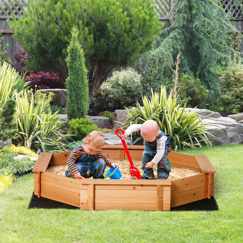 Outsunny Kids Wooden Octagon Sandbox, Outdoor Children Playset for