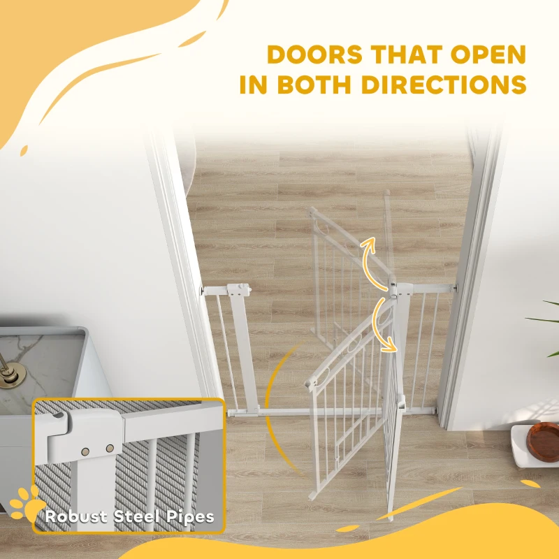 PawHut 42" Extra Tall Dog Gate w/ Cat Door, 2 Extension Kits, for Doorways, Hallways, Stairways, 30"-41" Width