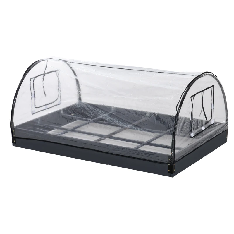 Outsunny 47" x 31" x 21" 12 Grids Garden Bed Planter Kit Box with Greenhouse with 2 Roll Up Windows Dual Use, Outdoor, PVC Cover