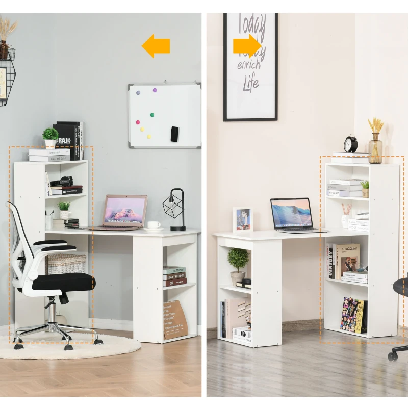 HOMCOM Modern Computer Desk with Storage Shelves, 47" Writing Table Workstation with Bookshelf for Home Office, White