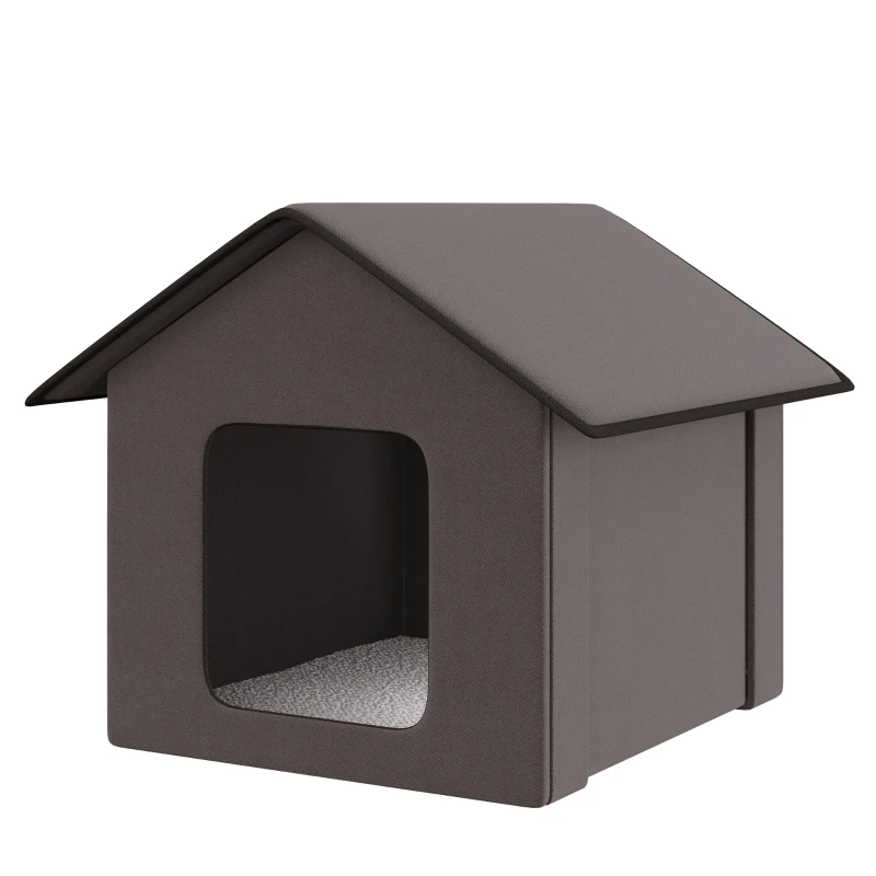 PawHut Heated Cat Houses for Outdoor and Indoor, Portable Kitty Shelter, Waterproof and Insulated, Brown