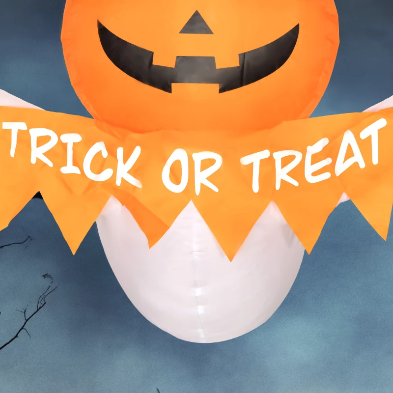 Outsunny 3.4ft Inflatable Halloween Window Sticker Ghost with Orange Face, Blow Up LED  Display for Garden Indoor Outdoor