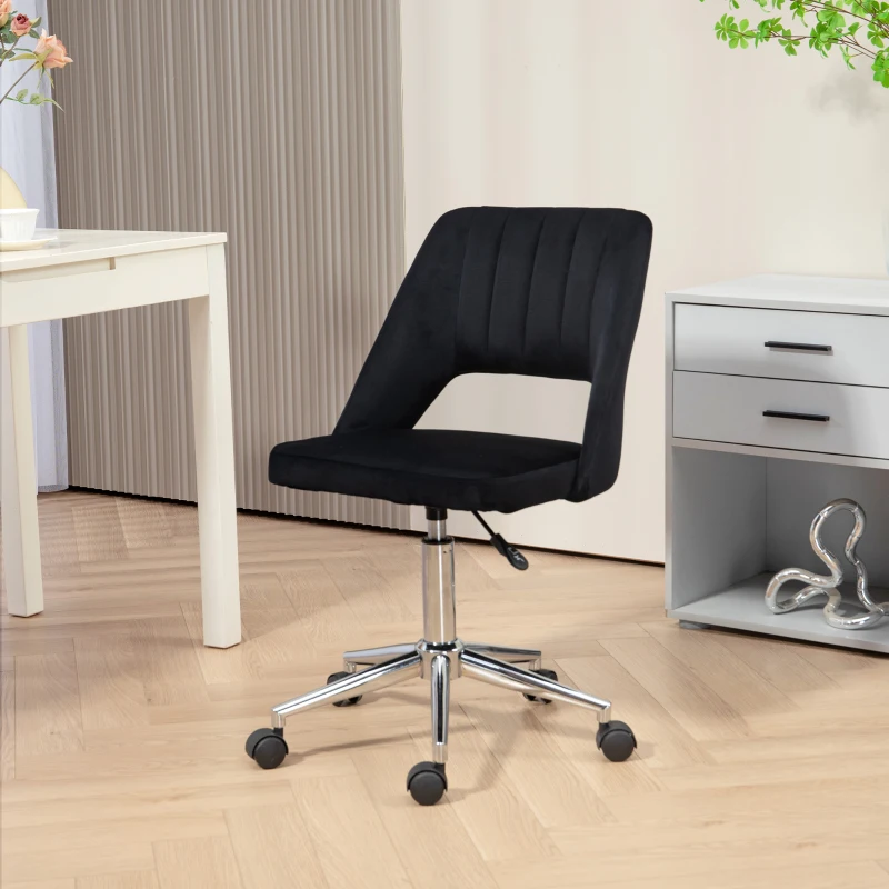 Vinsetto Mid Back Office Chair Velvet Fabric Swivel Scallop Shape Computer Desk Chair, Black