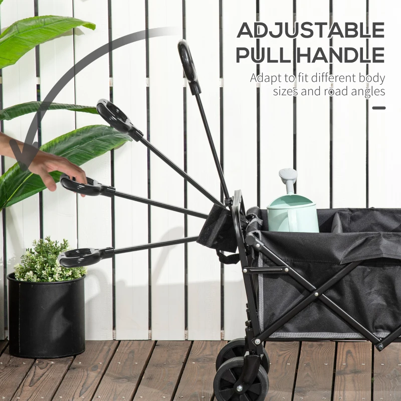 Outsunny Collapsible Wagon with Adjustable Handle, Heavy Duty Folding Garden Carts with All-Terrain Wheels, for Beach, Sports, Shopping, Camping, Groceries
