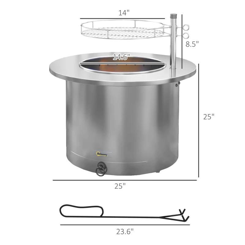 Outsunny 2-in-1 Smokeless Firepit, Stainless Steel Bonfire Stove with Poker and Ash Tray for Backyard, Patio, Picnic, Silver
