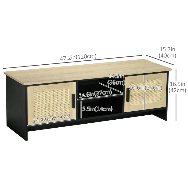 HOMCOM TV Stand for 60 inches, TV Cabinet with 2 Shelves, 2 Cable Managements and 2 Rattan Door Cabinets, Natural