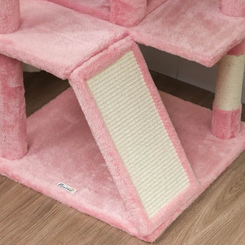 PawHut 54" Cat Tree, Multi-Level Cat Tower with Scratching Posts, Cat Condos, Bed, Platforms, Ramp, Toy Ball, Pink