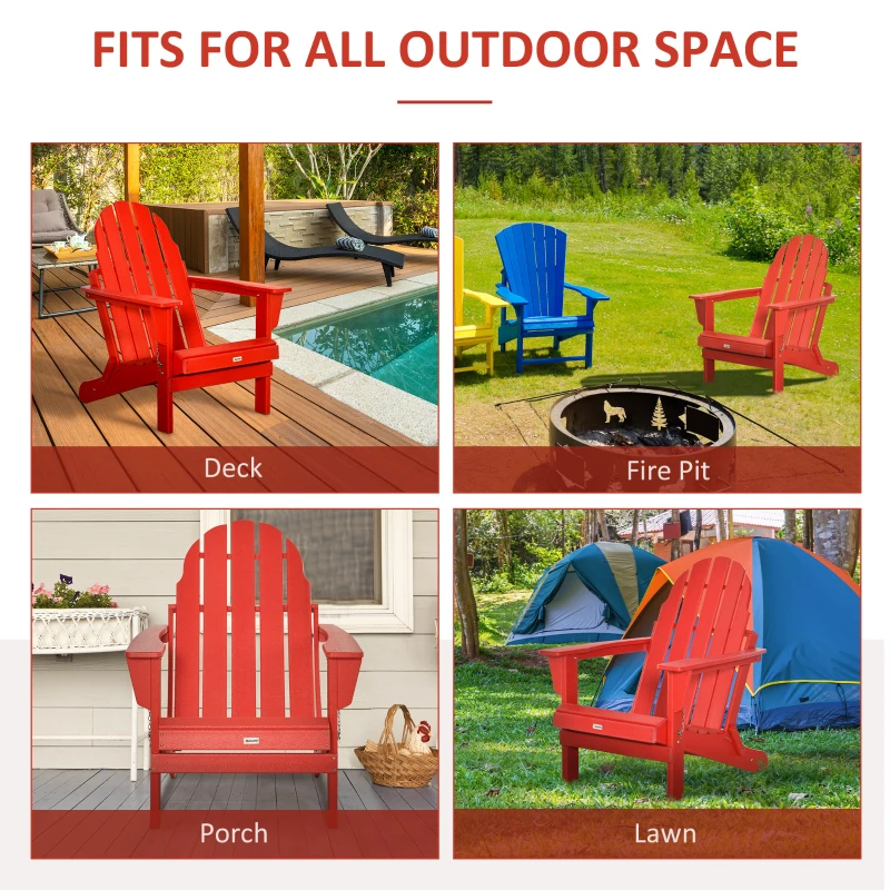 Outsunny Folding Adirondack Chair, HDPE Fire Pit Chair, Weather Resistant Outdoor Chair for Patio, Garden, Backyard, Lawn, Red