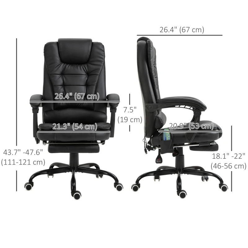 Vinsetto Reclining Office Chair with Footrest, Vibrating Massage, Adjustable Height, Perfect for Home Office, Black
