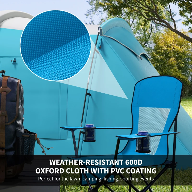 Outsunny Outdoor Rocking Chair Folding Camping Chair Portable Rocker with Armrests, Side Cup Holders, & Carry Bag, Blue