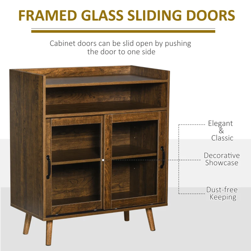 HOMCOM Kitchen Cabinet Storage Sideboard Server Console Buffet Table with Framed Glass Doors  Brown