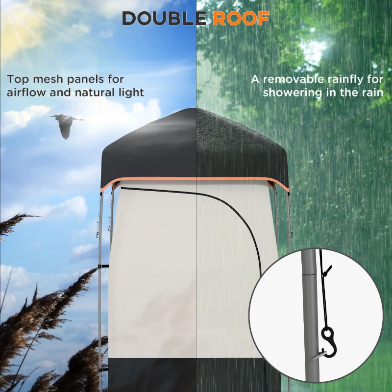 Outsunny Camping Shower Tent, Portable Privacy Shelter with Solar Shower Bag, Removable Floor and Carrying Bag, Black