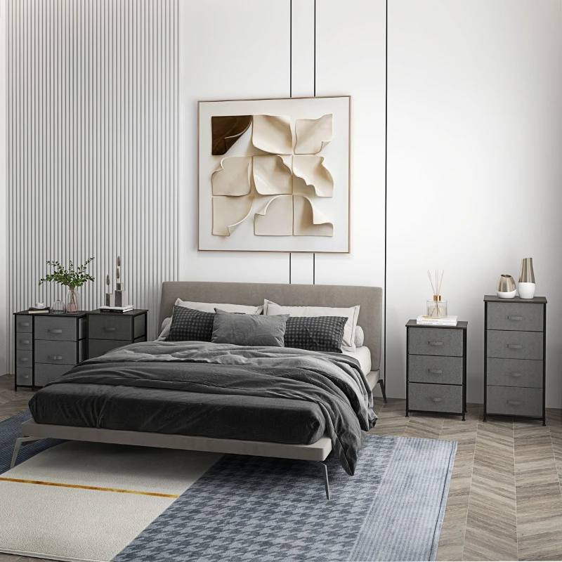 HOMCOM Dresser for Bedroom with 7 Drawers, Chest of Drawers with Metal Frame, Fabric Dresser for Living Room, Dark Grey