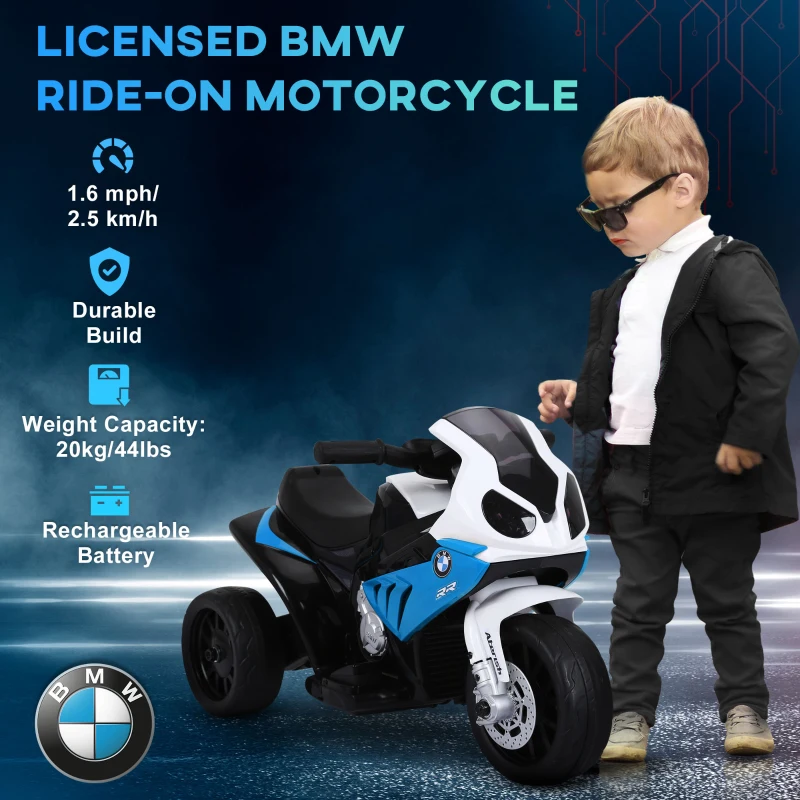 Aosom 6V 3 Wheeled Electric Motorcycle, Kids Motorcycle Licensed BMW with Headlight, Music, Blue