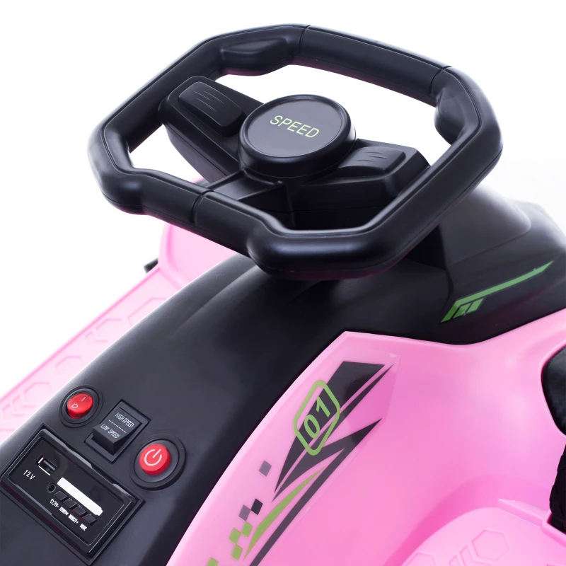 Aosom 12V Electric Drifting Go Kart w/ Slow Start, Music, Lights, Pink(m-9)