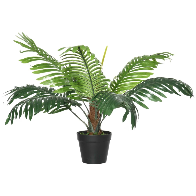 Outsunny 2FT Artificial Palm Tree, Fake Tropical Tree with Lifelike Leaves, Faux Plant in Pot for Indoor Decoration, Green