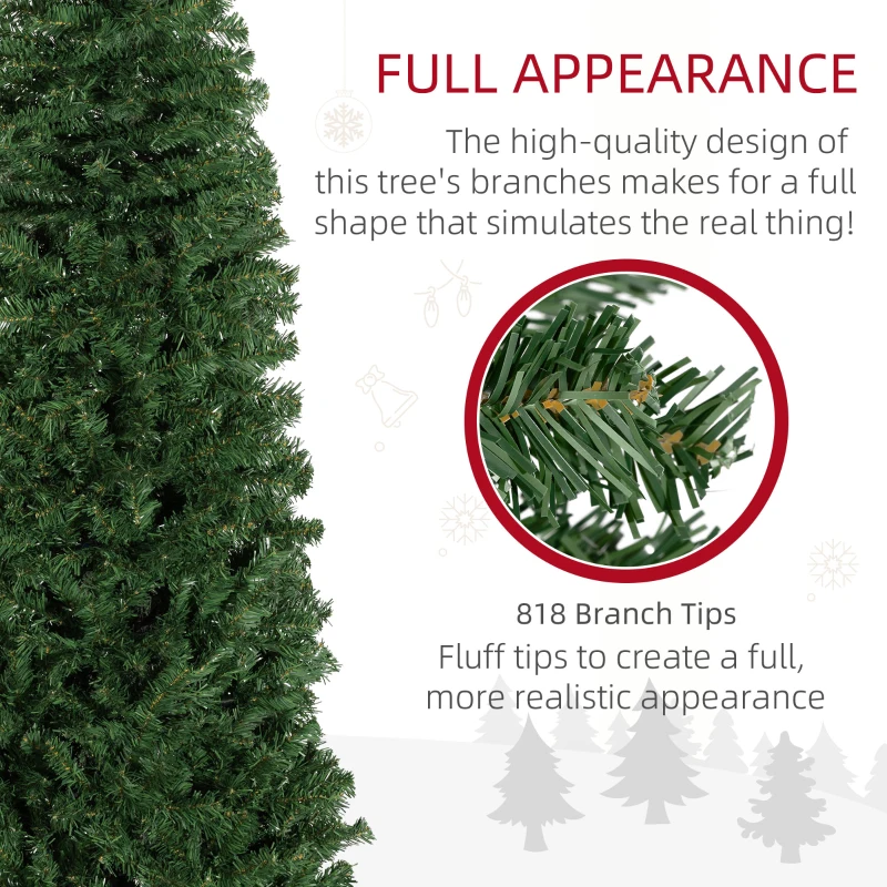 HOMCOM 7FT Pencil Christmas Tree, Artificial Christmas Tree with Automatic Open for Home Party, Green