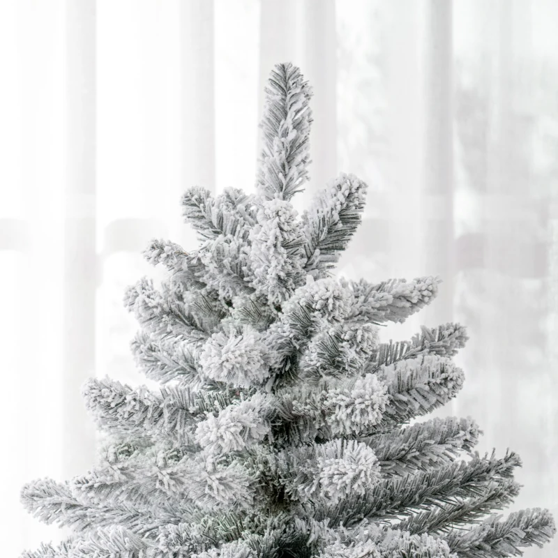 HOMCOM 5 Foot Artificial Flocked Christmas Tree with Snow, Metal Stand, Hinged Xmas Tree for Home Office Holiday