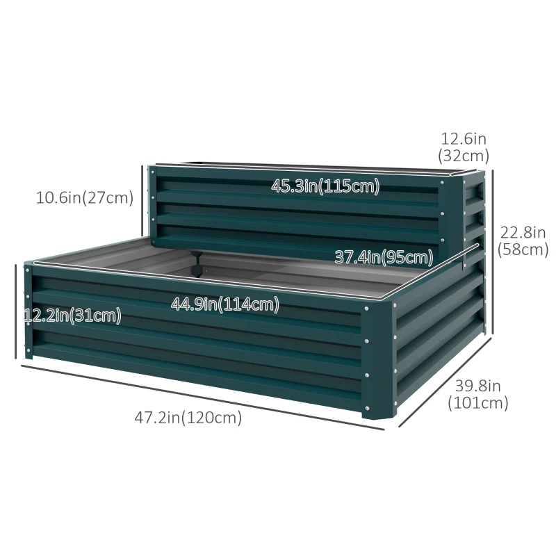 Outsunny 2 Tier Galvanized Raised Garden Bed, Steel Planter Box for Vegetables, Flowers, Herbs, 47" x 40" x 23", Green