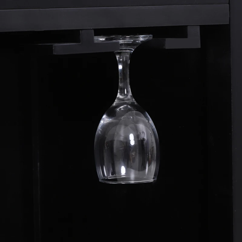 HOMCOM Portable Kitchen Trolley with Bamboo Top Storage Cabinet and Wine Rack (Black )