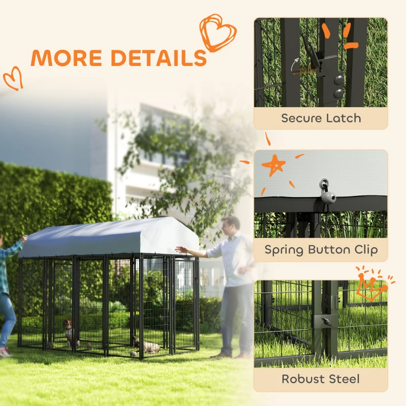 PawHut Outdoor Dog Kennel with Two-Room Design, Water-Resistant & Sun-Proof Cover, for S, M, L Dogs, 8' x 4' x 6'