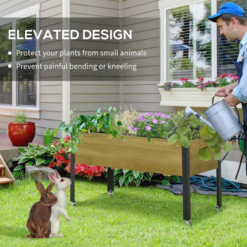 Outsunny Elevated Planter Box with Legs and Lockable Wheels, Mobile Raised Garden Bed with Metal Legs and Non-woven Fabric, for Vegetable Flower Herb