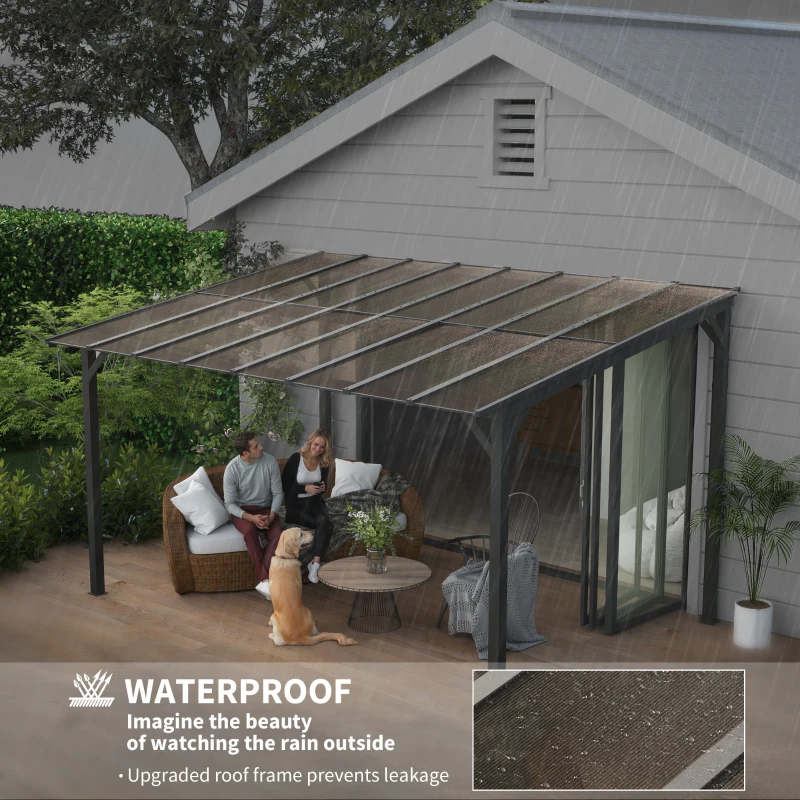Outsunny 10' x 14' Hardtop Gazebo Wall-Mounted / Free Standing Outdoor Pergola with UPF 50+ & Waterproof Polycarbonate Roof