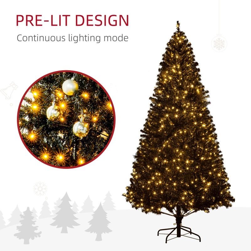 HOMCOM 7.5 FT Tall PreLit Artificial Christmas Tree with Realistic Branches, 500 Warm White LED Lights and 1346 Tips, Black