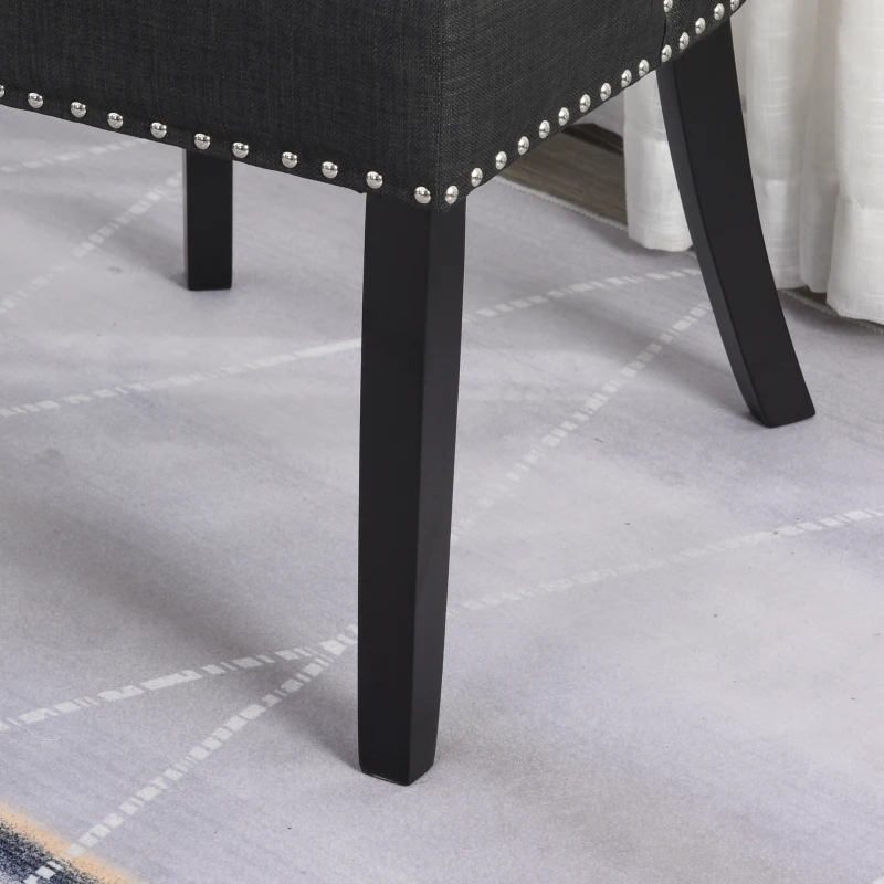 HOMCOM Swoop Air Linen Fabric Dining Chair Set of 2 with Nailhead Trim and Wood Legs, Dark Grey