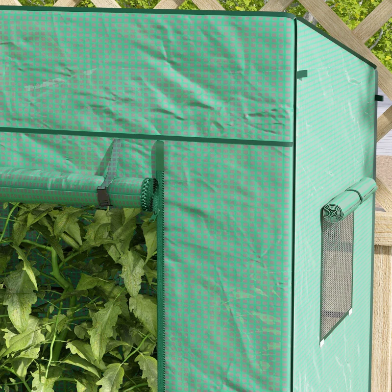 Outsunny Walk-in Tomato Greenhouse Lean-to Green House with Reinforced PE Cover, Roll-up Door, Mesh Windows, Green