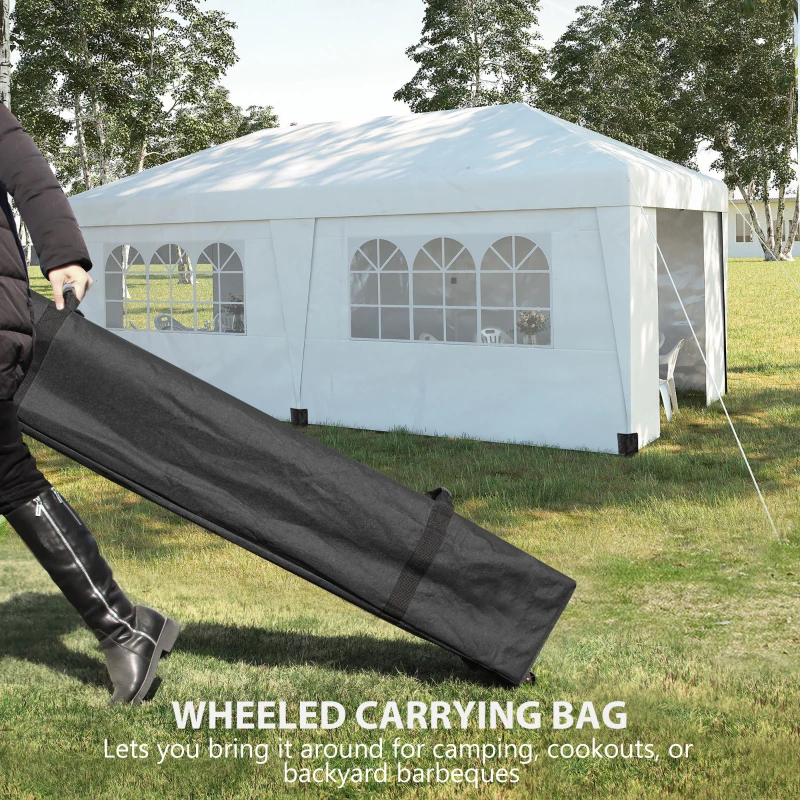 Outsunny 10' x 19.5' Pop Up Canopy Tent Height Adjustable Event Shelter w/ Sidewalls, Leg Weight Bags, Wheeled Carry Bag, White