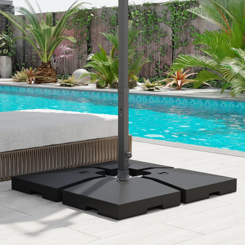 Outsunny 4 Pieces Cantilever Patio Umbrella Base, Outdoor Offset Umbrella Weights, 176 lbs Capacity Water or 264 lbs Capacity Sand  Plates Set, Black