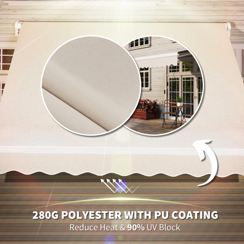 Outsunny 8' x 6.6' Patio Retractable Awning, Manual Exterior Sun Shade Deck Window Cover, Beige
