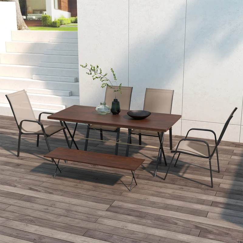 Outsunny Set of 4 Outdoor Dining Chairs, Heavy Duty Stackable Patio Dining Set with Armrests for Balcony Garden, Grey