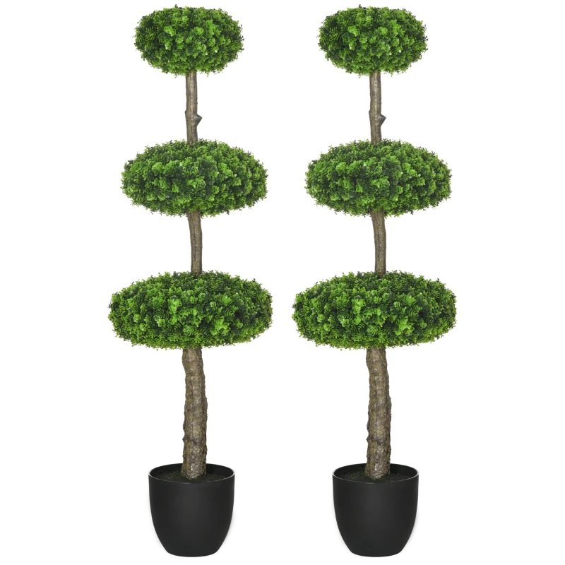 HOMCOM Set of 2 Artificial Boxwood Topiary Trees in Pots, 43.25" Artificial Plants Faux Trees for Home Office, Living Room Decor, Indoor & Outdoor