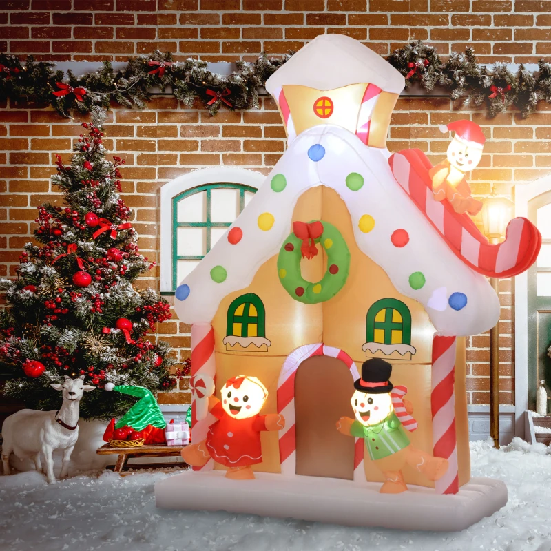 Outsunny 7FT Giant Inflatable Gingerbread House, Christmas Blow Up Decoration with Built-in LED Lights for Indoor, Outdoor, Yard