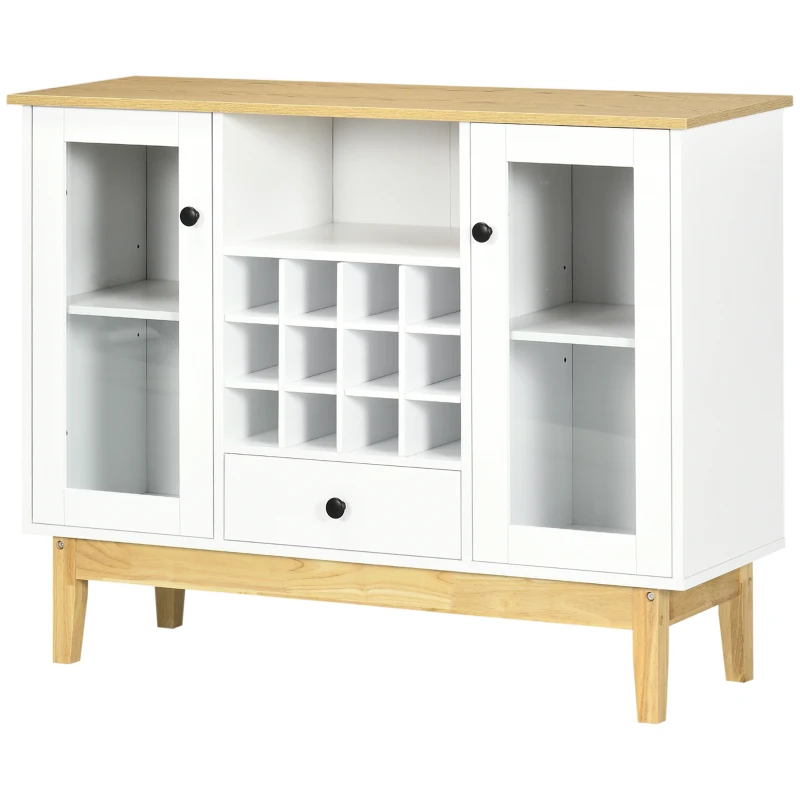 HOMCOM Bar Cabinet with Storage in 12-Bottle Wine Rack, Sideboard Buffet Cabinet Kitchen & Dining Room Cabinet, White