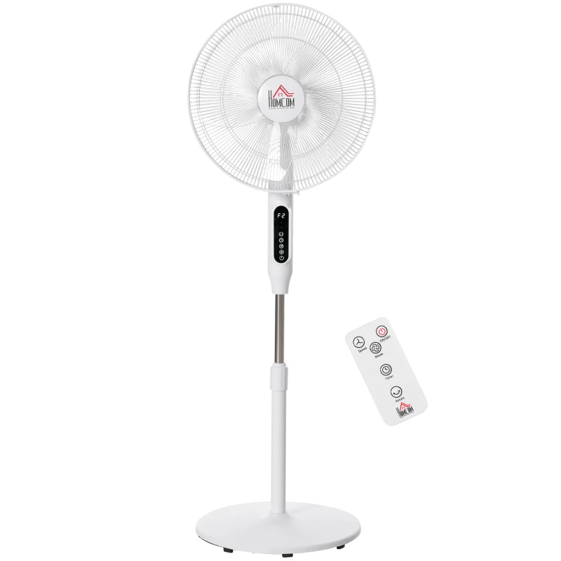 HOMCOM Standing Floor Fan with Remote Control, Stand Up Cooling Fan, Tall Pedestal Electric Fan for Home Bedroom, White