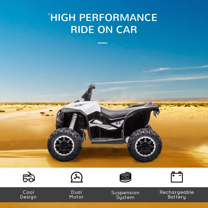 Aosom 12V Kids ATV Quad Car with Forward & Backward Function, Four Wheeler for Kids with Wear-Resistant Wheels, Music, Electric Ride-on ATV for Toddlers Ages 3+ Years Old, White