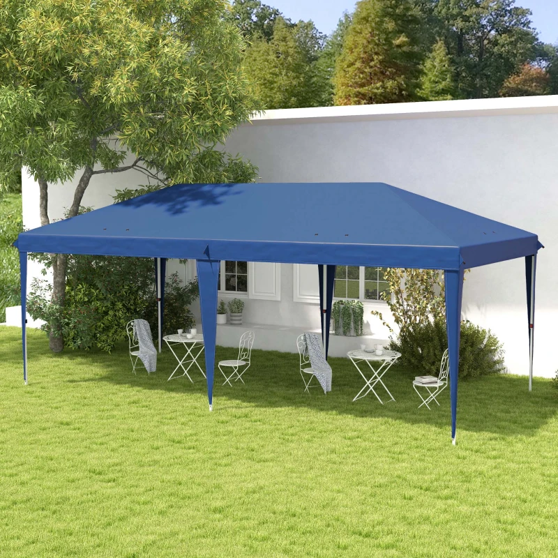 Outsunny 10' x 19' Pop Up Tent Garden Outdoor Party Tent Easy Set Up Gazebo Canopy Market Event Sunshade Blue