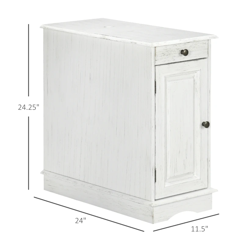 HOMCOM Flip Top End Side Table with Storage Drawer and Cabinet, 11.5" x 24" x 24.25", White