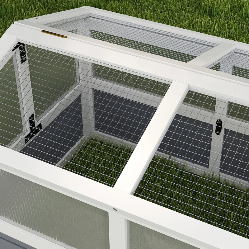 PawHut Wooden Tortoise Habitat Outdoor w/ Bottomless Design, Doors, PC Sun Panel Windows, for Small Animals, Rabbit, Light Gray