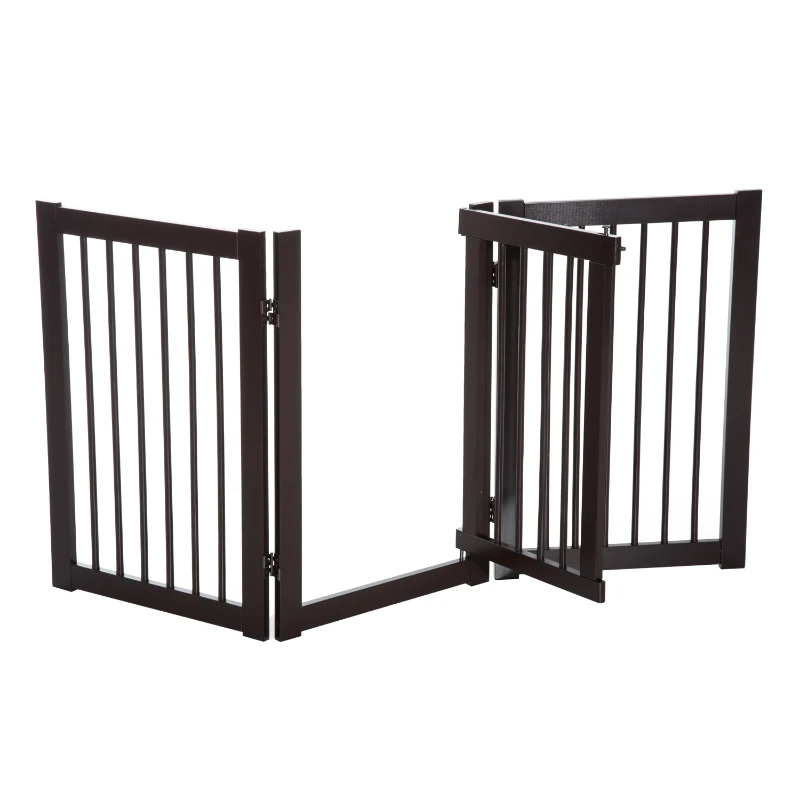 PawHut Free Standing Wooden Pet Gate Indoor Dog Barrier Foldable Step Over Doorway Fence Safety Gate with Open Door Z Shape 3 Panel