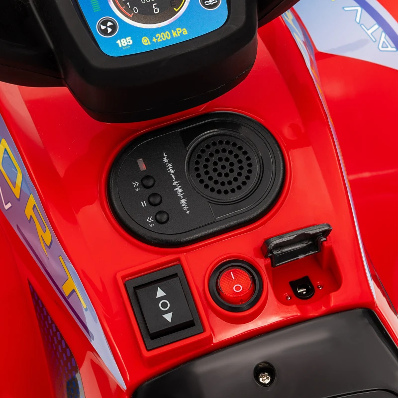 Qaba Kids ATV, 6V Battery Powered Electric Vehicle with Headlights, Music, Forward/Reverse Switch for 18-36 Months, Red