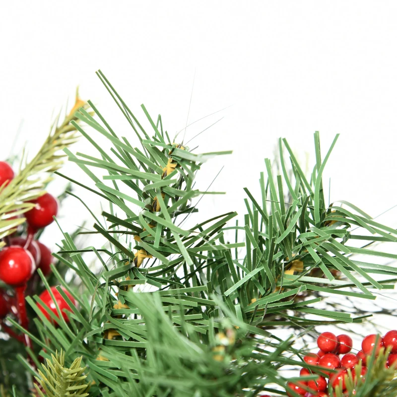 HOMCOM 2 Ft/22 inch 2 Pack Prelit Artificial Christmas Tree Cordless with 69 Branches, Warm White LED Lights, Red Berries, Pine Cones, for Outdoor Entryway, Green