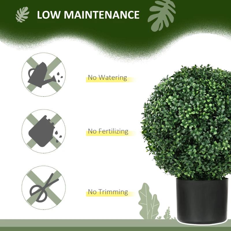 HOMCOM 2 Pack 20.5" Artificial Tree, Ball Boxwood Topiary with Pot for Indoor Home Decoration