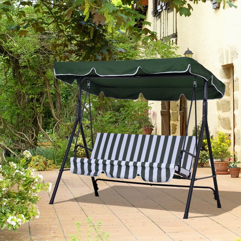 Outsunny 3-Seater Outdoor Porch Swing with Adjustable Canopy, Patio Swing Chair for Garden, Poolside, Backyard, Green