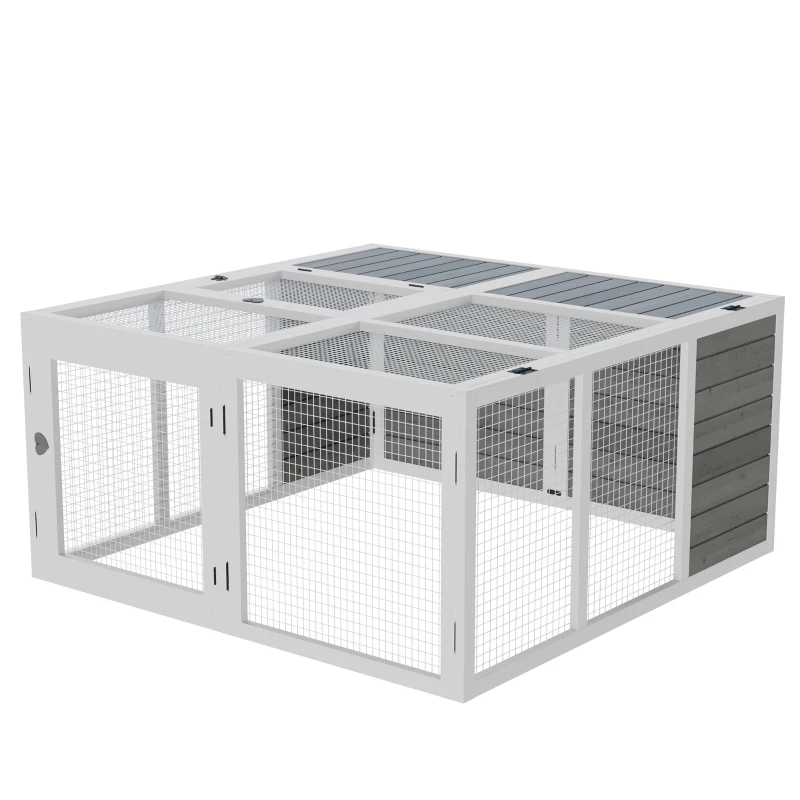 PawHut Rabbit Hutch with Openable Foldable Top, Door, for 1-4 Rabbits, for Outdoor, Backyard, Garden, Grey