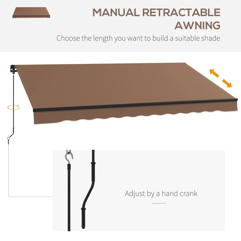 Outsunny 12' x 10' Retractable Awning, 280gsm UV Resistant Sunshade Shelter for Deck, Balcony, Yard, Coffee